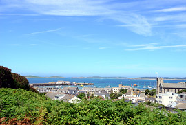 View over Hugh Town from The View, Scilly.
